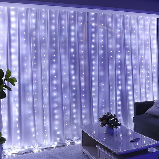 HXWEIYE 300LED Fairy Curtain Lights, 9.8x9.8Ft Tangle-Free USB Plug in 8 Modes Timer Christmas String Hanging Lights with Remote for Bedroom Backdrop Wedding Party Home Wall Garden, White