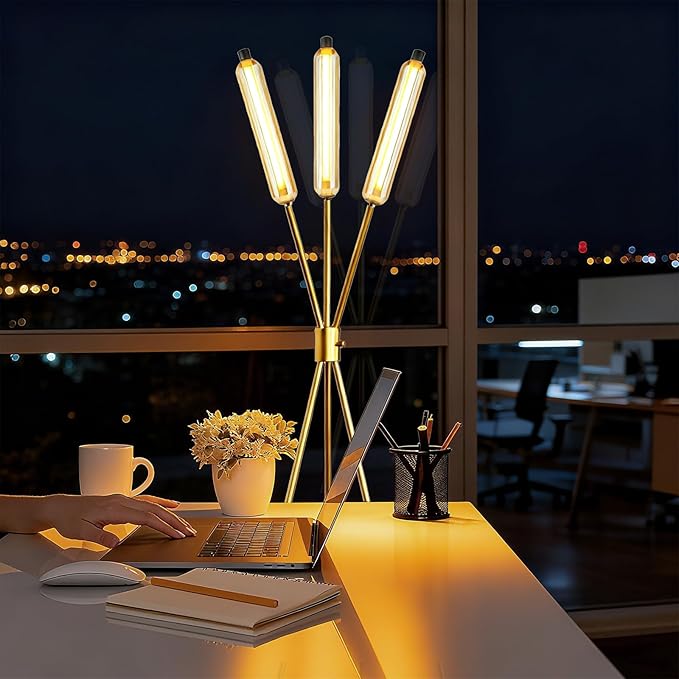 Lightdot LED Tripod Floor Lamps for Living Room, Stepless Dimmable(10-100% Brightness) Modern Standing Tall Lamp with 360° LED LampHead,Mid Century Industrial Floor Lamp for Bedroom-Gold