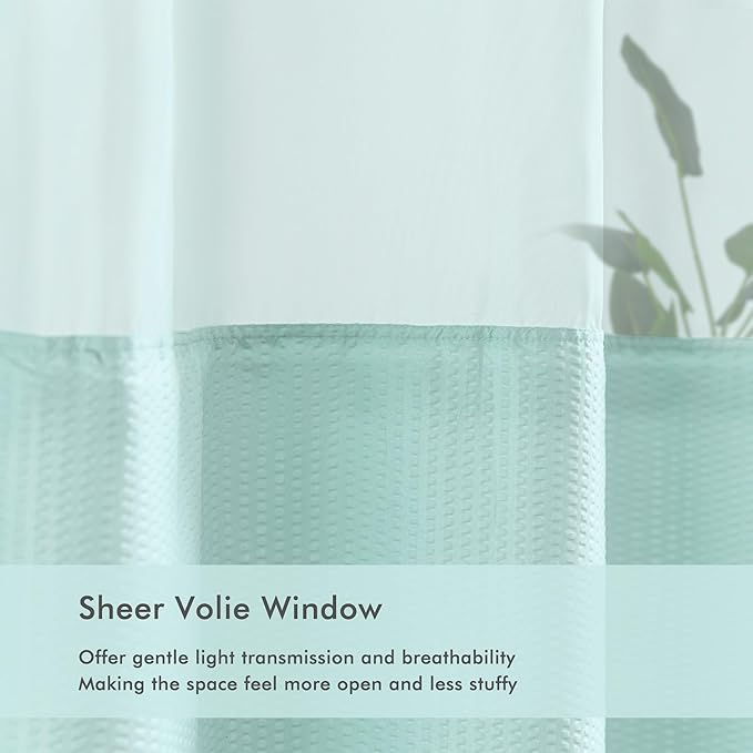 Mrs Awesome No Hook Shower Curtain with Snap-in Liner, Embossed Waffle Design Fabric Shower Curtain for Bathroom, Soft & Lightweight, 71x74, Sky Blue