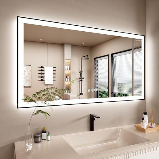 72x32 Inch LED Bathroom Mirror with Black Frame, Backlit and Front Lighted Bathroom Mirrors for Wall, Anti-Fog, Dimmable, Memory, Shatterproof, LED Vanity Mirror for Bathroom