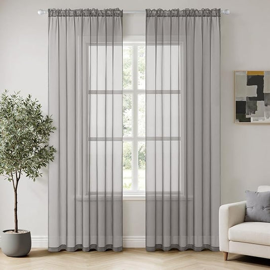 MIULEE 2 Panels Solid Color Sheer Window Curtains Elegant Window Voile Panels/Drapes/Treatment for Bedroom Living Room (54X72 Inches Grey)