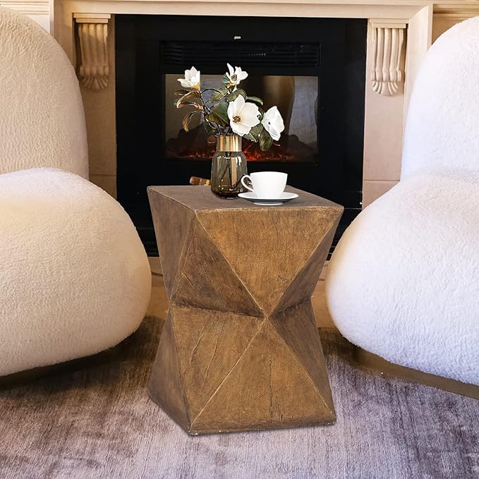 Adeco Concrete Stool Accent Table Patio Side Table End Table Decorative Garden Stool Nightstands Plant Stand Coffee Table for Indoor Outdoor Use