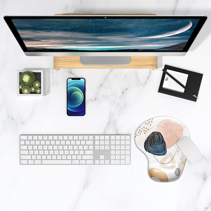 ITNRSIIET Mouse Pad, Mouse Pad Wrist Support Mousepad with Wrist Rest, Mouse Pads for Wireless Mouse Ergonomic Cute Desk Decor Desk Accessories for Women, Non-Slip PU Base, Aesthetic Boho