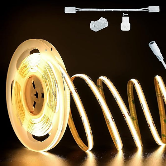 PAUTIX COB LED Strip Light 32.8ft/10m 5040LEDs Warm White 2700K,High Lumen Flexible CRI93+ LED Tape Super Bright DC24V,for Cabinet Home DIY Lighting Projects(Power Supply & Controller Not Included)