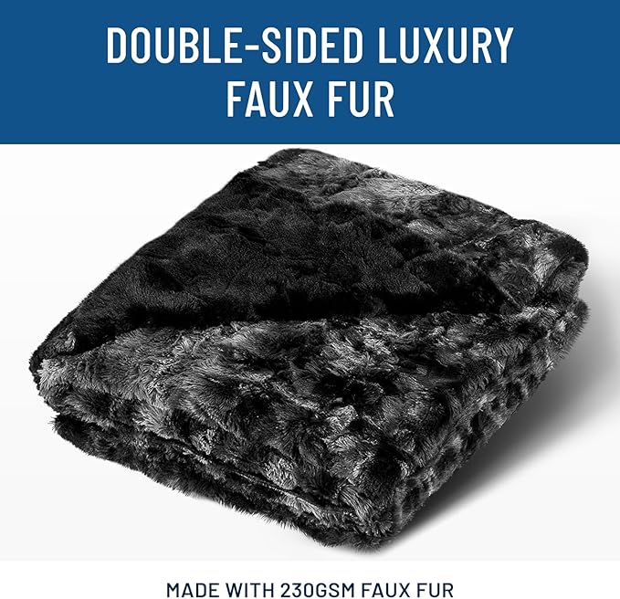 Everlasting Comfort Soft & Comfortable Black Faux Fur Throw Blanket for Couch - (50"x65") Minky & Fluffy Fall Blankets & Throws, Plush Fuzzy Cover for Bed, Sofa & Living Room - Cozy Home Decor
