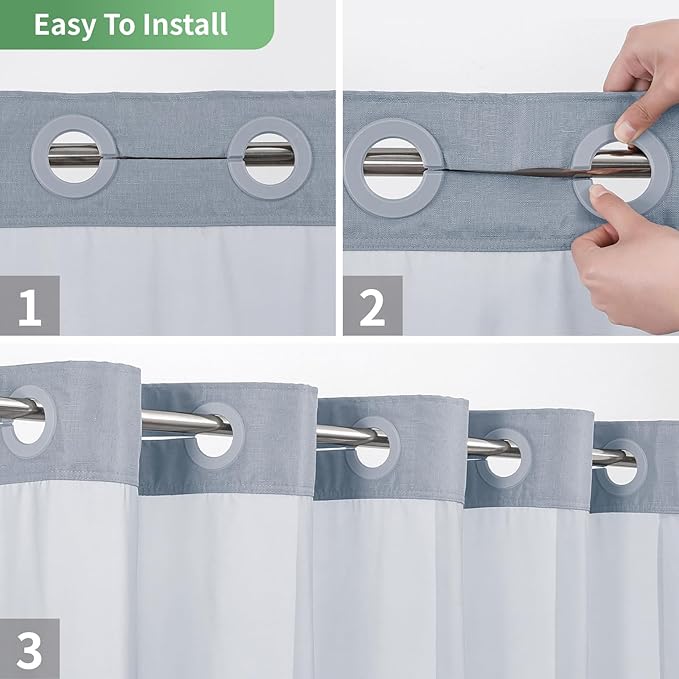 Blue No Hook Shower Curtain with Snap-in Fabric Liner Set,Slub Textured Fabric Shower Curtains for Bathroom,Hotel Style Modern Shower Curtain,Water Repellent & Washable,71x74(72)