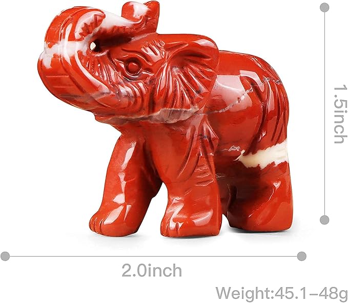 SMQ 2.0" Red Jasper Crystal Elephant Figurine Decor Women Gift Hand Carved Gemstone Good Luck Elephant Statue Decoration Healing Animal Stone for Home Office Living Room