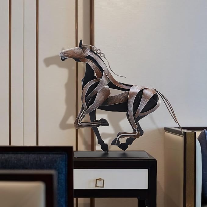 Horse Statue, Unique Metal Art Sculpture for Vintage Home Decor, Modern Decor, Gift for Horse Lovers (Retro Brown)
