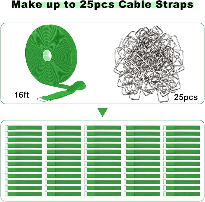 1"x16ft Hook and Loop Straps with 25 Metal Buckles, Adjustable Fastening Cable Straps, Cut-to-Length Cinch Strap, Reusable Nylon Securing Cord Ties for Organizer or Storage, 1 inch Wide,Green