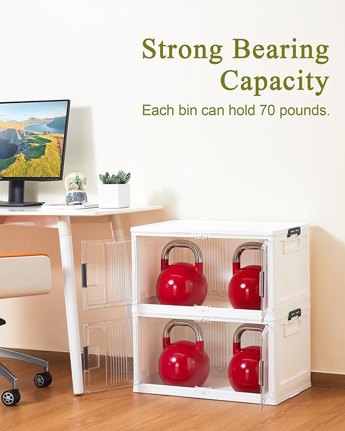 OlarHike 76QT Lockable Storage Bins with Lids - Folding Storage box with Doors and Wheels, Collapsible Plastic Bins for Closets, Stackable Organizer and Containers, Christmas Gifts, 3 Pack Cubes