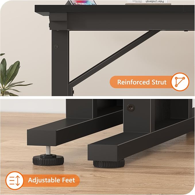 63 inch Executive Desk, Large Office Desk with Thicken Frame, Computer Desk Study Writing Table for Home Office, Black