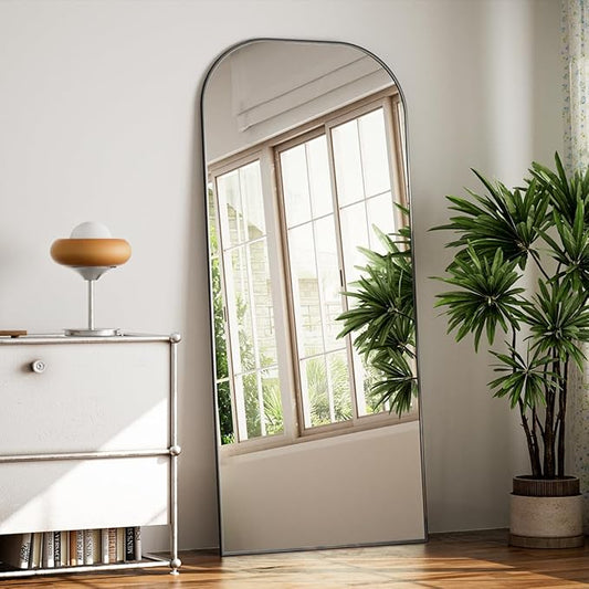Koonmi Mirror, 71x26 inch Full Length with Stand, Black, Rounded Top, Floor Mount, Aluminum Frame, for Bedroom, Living Room