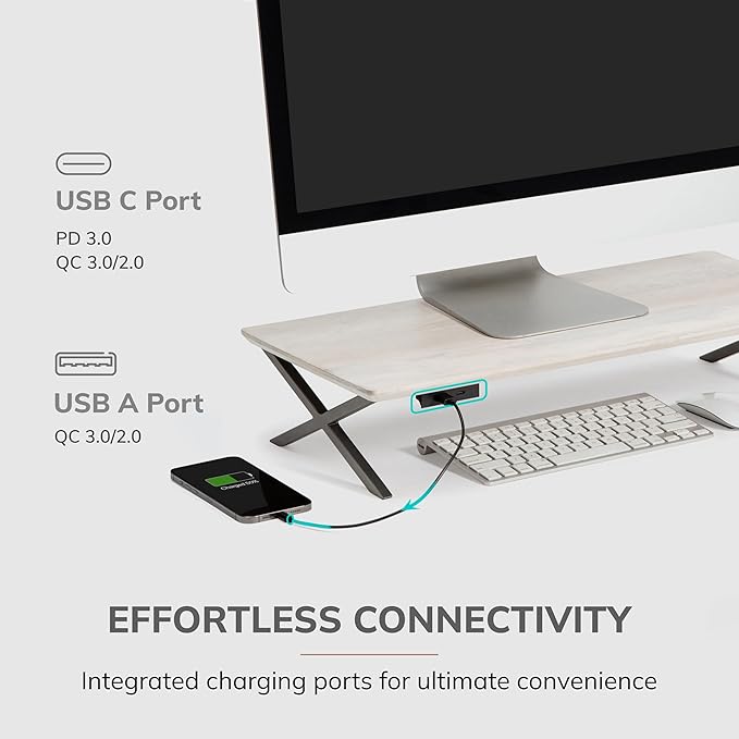 Anji Mountain Monitor Stand - Desktop Organizer & Laptop Riser, Ergonomic Monitor Riser, Space-Saving Monitor Stand for Desk, Durable Construction, Easy Assembly, Ideal for Home & Office,White Wash