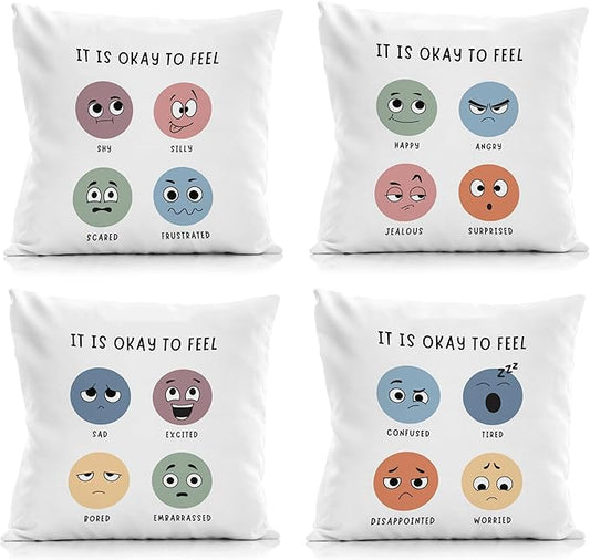 Nogrit Counseling Office Must Haves Pink Pillow Cover, Calming Corner, Mental Health Pillowcase Decor for Home Kids,Mental Health Counselor Gifts, Calming Corner Pillow Covers 18X18 Set of 4