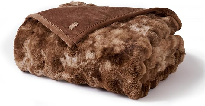 EverGrace Ultra Soft Luxury Fluffy Faux Rabbit Fur Throw Blanket, Thick Warm Bubble Throw for Bed, Cozy Plush Reversible Blankets for Couch, Chair, Sofa, Lion Caramel, 50x60 Inches