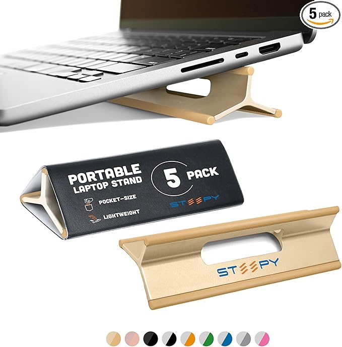 Steepy Portable Laptop Stand for Desk – Adjustable Height, & Portable Laptop Holder – Ergonomic Computer Stand for Cooling & Comfort – Slip-Proof, Sturdy Design – Universal Fit for 13-17 Inch Devices
