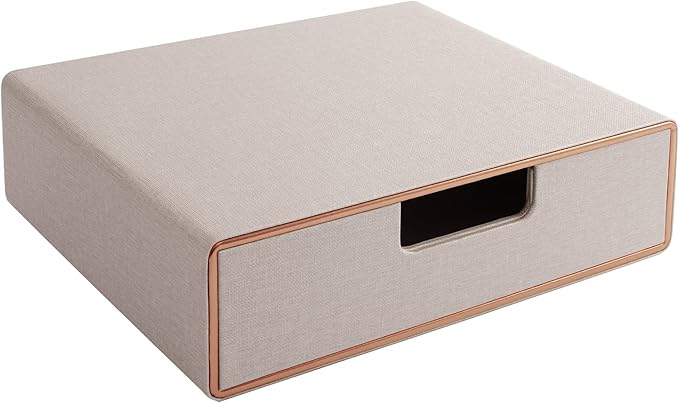 Stackable Drawer Organizer PU Leather Classic Handmade,Organize Home Office Desk Accessories and Sort Letter-Size Paper/a4 Document,Desk Caddy with Drawers Storage Box,13.1x10x3.7inches,Beige