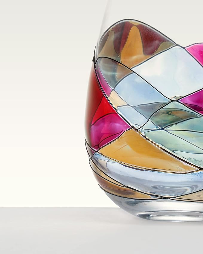 BARCELONA Stemless Wine Glasses – Hand‑Painted Set of 1 Unique Wine Gift for Wedding, Anniversary, Housewarming & Christmas • Sagrada Familia Style • Ideal for Women & Men