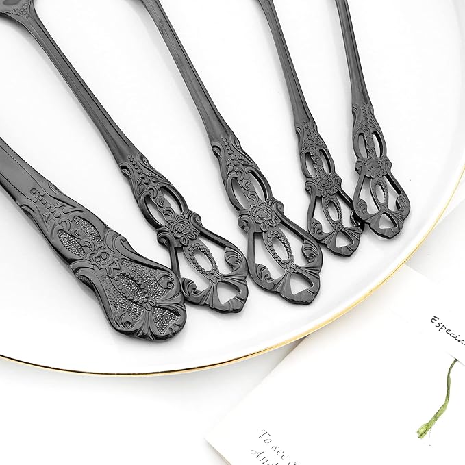 Elegant Black Silverware Set with Steak Knives 30 Piece Flatware Sets for 6 Tableware Utensils, 18/10 Stainless Steel Cutlery Set Include Knifes Forks Spoons, Mirror Polished, Dishwasher Safe