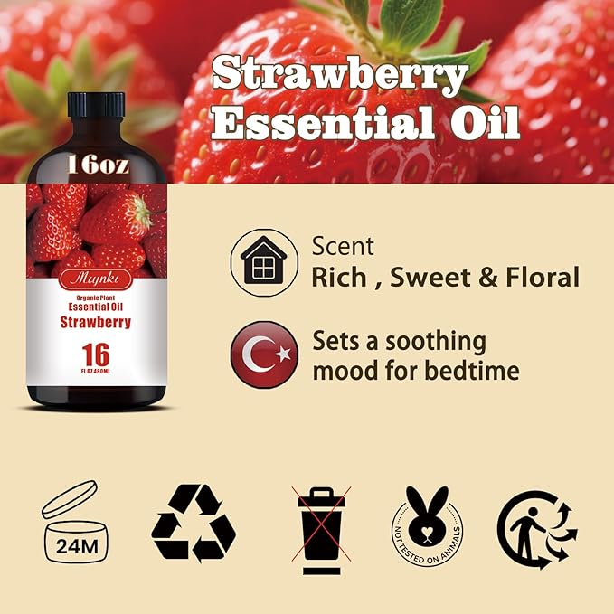 Strawberry Fragrance Oil-Strawberry Essential Oil 16.33oz (490ml)-100% Pure Natural Scent for Diffusers, Candles, Soap Making & Aromatherapy-Relaxing Home & Gift Essential Oil for Bath, Massage
