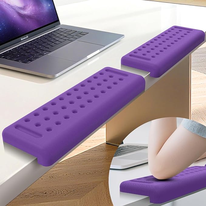 L-Shaped Desk Edge Cushion, 2 PCS Elbow Rest for Desk with Ergonomic Support, Memory Foam Elbow Pad & Arm Rest for Palm, Wrist & Forearm, Non-Slip & Separate Design, Office & Home, Purple