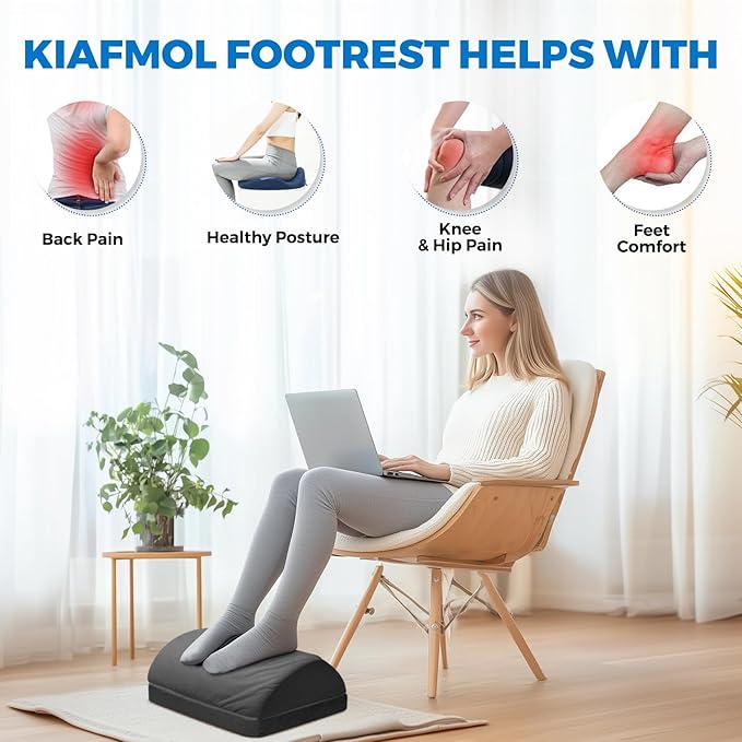 Adjustable Foot Rest for Under Desk at Work,Comfortable Foam Under Desk 3 Height Footrest with Washable Cover, Foot Stools for Office Home Car,Black