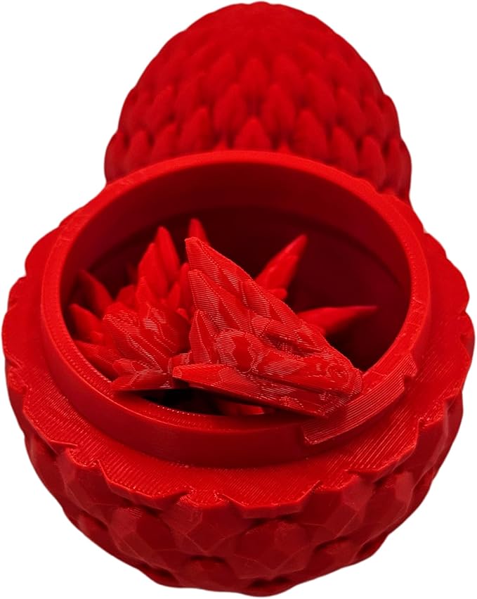 3D Printed Dragon Egg Articulating Gemstone Dragon Fidget Figurine - Vibrant Color Dragons Flexible ADHD, Autism and Anxiety Relief - Articulated Joints (Red)