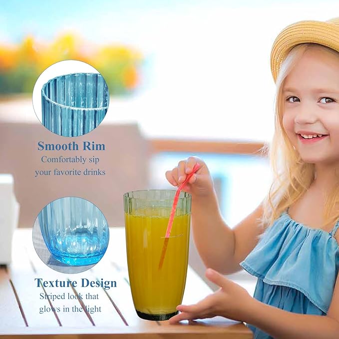 Acrylic Clear Highball Plastic Cups | Plastic Reusable Tumblers 20oz (Set of 8) | Stackable | BPA-free Tumblers | Shatterproof | Top-rack Dishwasher Safe