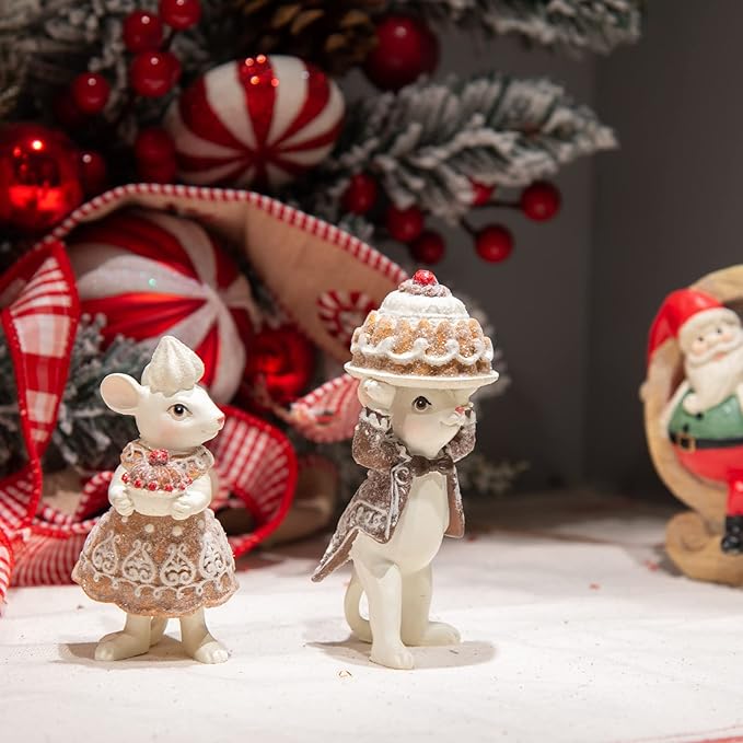 Braxio Gingerbread Mouse Collectible Figurine - Christmas Tabletop Decorations Set of 2