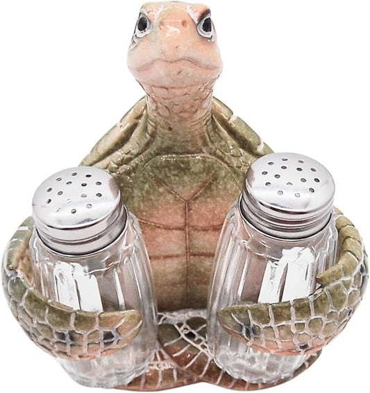 Decorative Green Sea Turtle Salt and Pepper Shaker Holder, Coastal Kitchen Decor (Greenturtle)