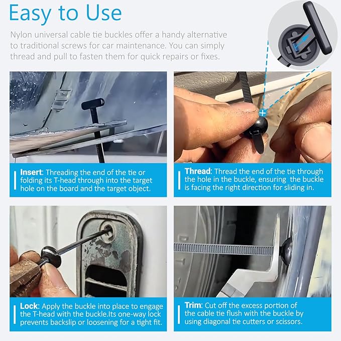 200PCS Upgraded Nylon Universal Cable Tie Buckle, Heavy Duty Self-Locking Rivet Zip Ties, Multifunctional Cable Tie Buckle for Car Daily Repair, Home, Office, Garden, Workshop(200Pcs)