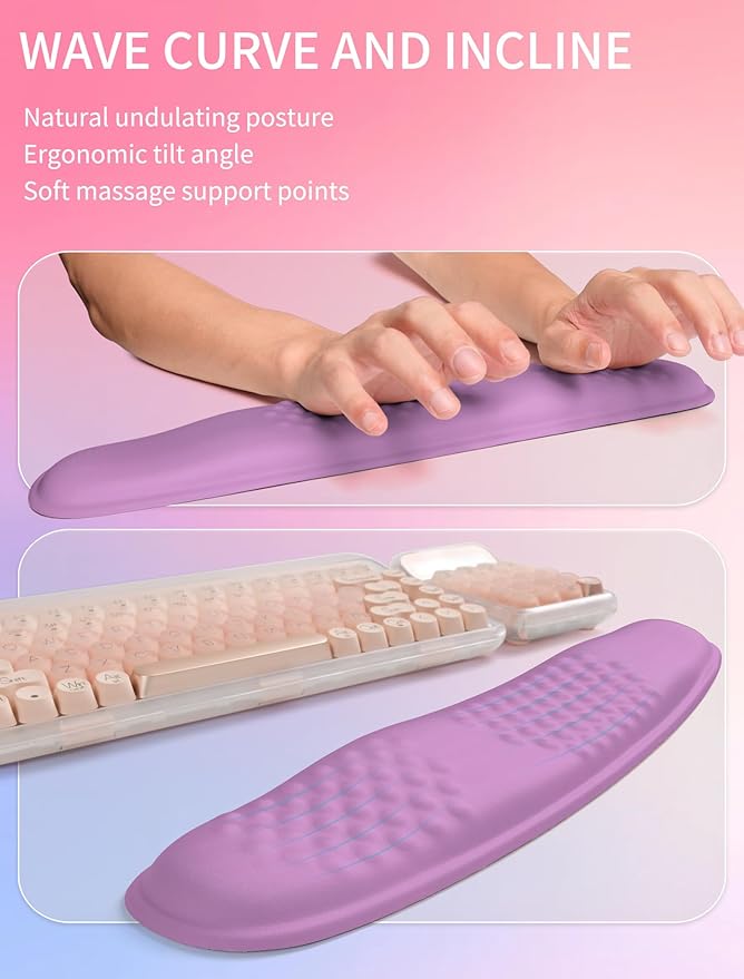 Hokafenle 2in1 Combination, Wave Keyboard Wrist Rest and Ergonomic Curvature Mouse Pad Wrist Support for Relieve Wrist Pain, Filled with Soft Cushion Memory Foam, Purple Lilac