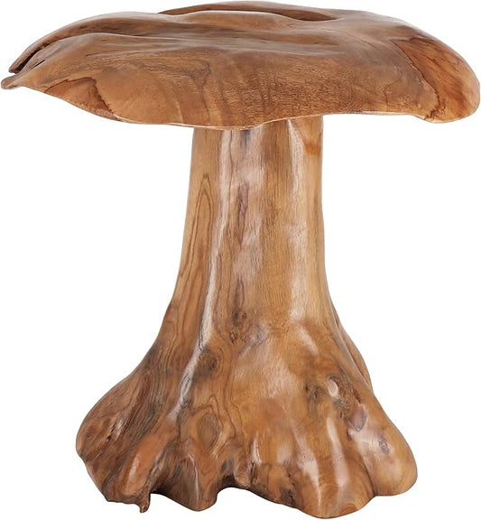 Handcrafted Teak Mushroom Decor – Solid Indonesian Teak Wood Sculpture – Organic Modern Accent for Shelf, Table, or Garden – Natural Rustic Decor (20 Inch)