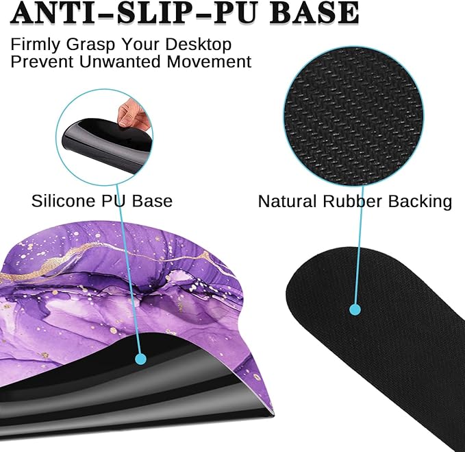 Britimes Purple Gold Marble Mouse Pad 3pcs Set with Wrist Support Non-Slip Rubber Base Ergonomic Pad,Mouse Wrist Cushion Support and Coasters for Home Office Gaming Easy Typing & Pain Relief