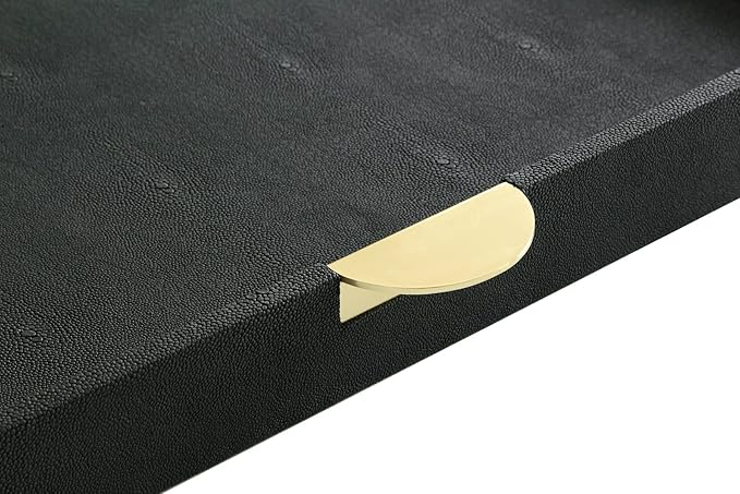 HofferRuffer Extra Large Square Serving Tray, Elegant Faux Leather Ottoman Tray with Gold Hardware Handles, Serve Tea, Coffee or Breakfast in Bed, 23.6 x 23.6 inches, Black Large Square