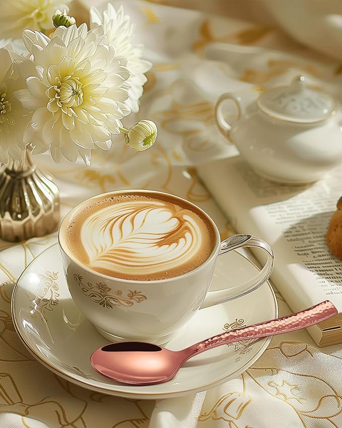 Hammered Silverware Set for 8,Ollex 40-Piece Rose Gold Flatware Cutlery Set with Stainless Steel Spoon Knives Forks Tableware Set, Mirror Finished&Dishwasher Safe