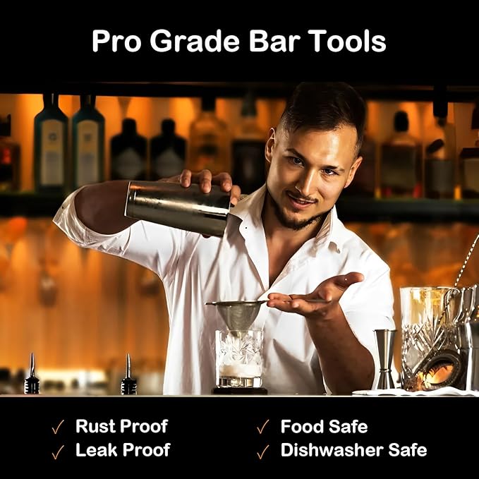 10-Piece Cocktail Shaker Bartender Kit - Elegant Drink Mixer Set Muddler Jigger Strainer, Dishwasher Safe, for Housewarming, Drink Mixer Fans, Lovers, Family, Friends