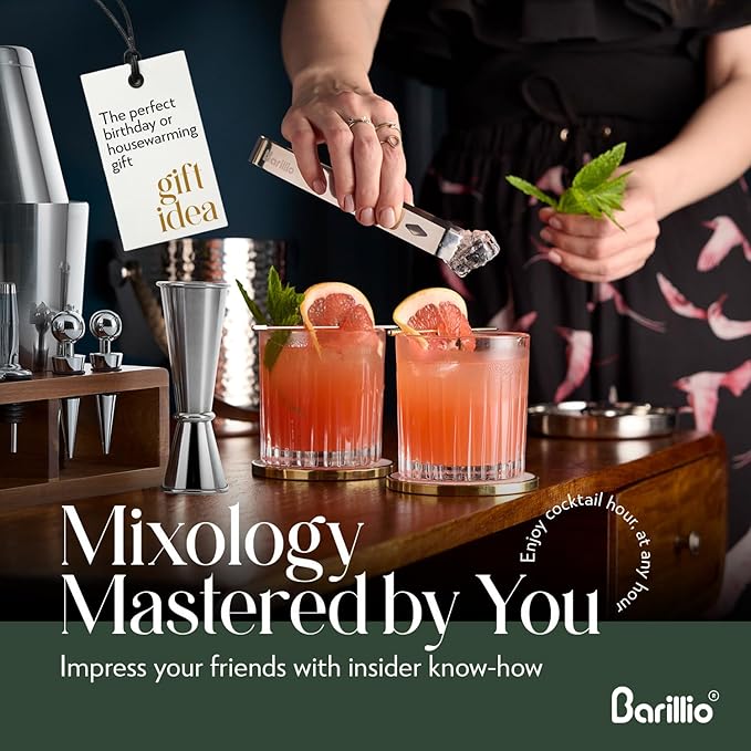 Barillio Bartender Kit – 23-Piece Stainless-Steel Cocktail Shaker Set with Premium Acacia Stand | Martini Barware Mixing Tools for Home Bartending | Gift Set