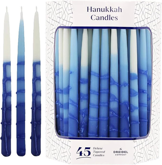 Dripless Deluxe Tapered Pastel Blue and White Hanukkah Menorah Candles for All 8 Nights of Chanuka (24-Pack)