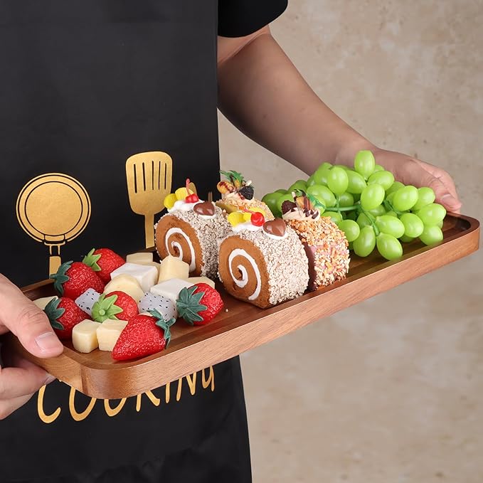 16" x 6.5" Large Wooden Serving Trays Long charcuterie Boards Rectangle Serving Platter for Cookie, Dessert, Food Dish Decorative Dinner Kitchen Tray Rectangle Cheese Board Snack Appetizer Plates