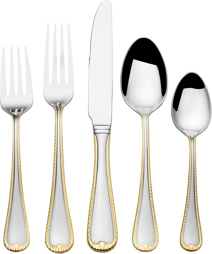Mikasa Cameo Gold 65 Piece Flatware Set, Service for 12