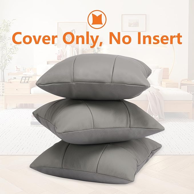 Kidol & Shellder Genuine Leather Throw Pillow Cover 18x18 Modern Solid Lumbar Pillow Covers-Luxury Pillowcases for Couch Sofa Bed-Soft Durable Decorative Cushion Case with Hidden Zipper(Grey)