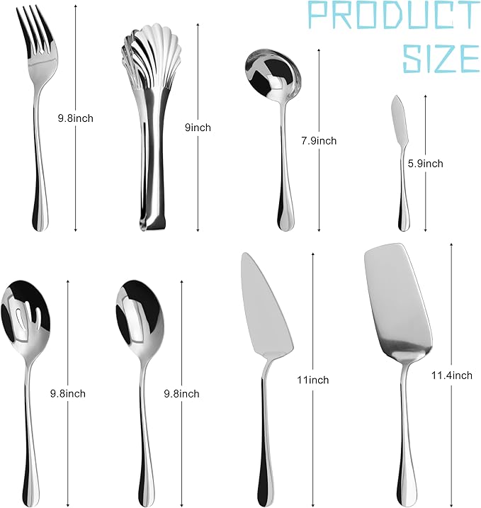 Silverware Set,32 piece Siverware Set and Serving Utensil Set,Stainless Steel Knives Spoon Forks Set for Home, Kitchen, Mirror Polished& Dishwasher Safe (5.5-11.2Inch Serving set+Silverware set-32pcs)