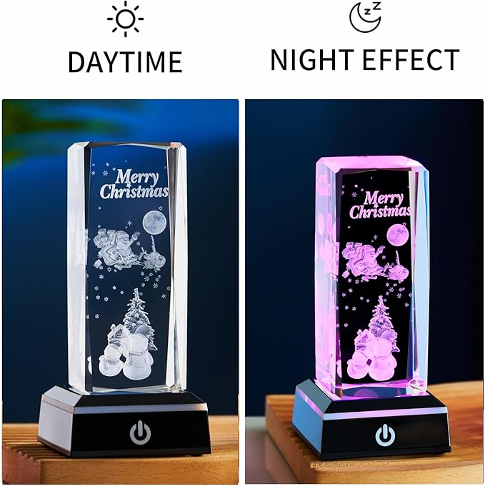 3D Crystal Night Light, K9 Crystal LED Lamp with Light Base, Merry Christmas Gifts for Kids, Women, Teens, Boys, Girls, Anniversary, Birthday, Holiday Room Decor