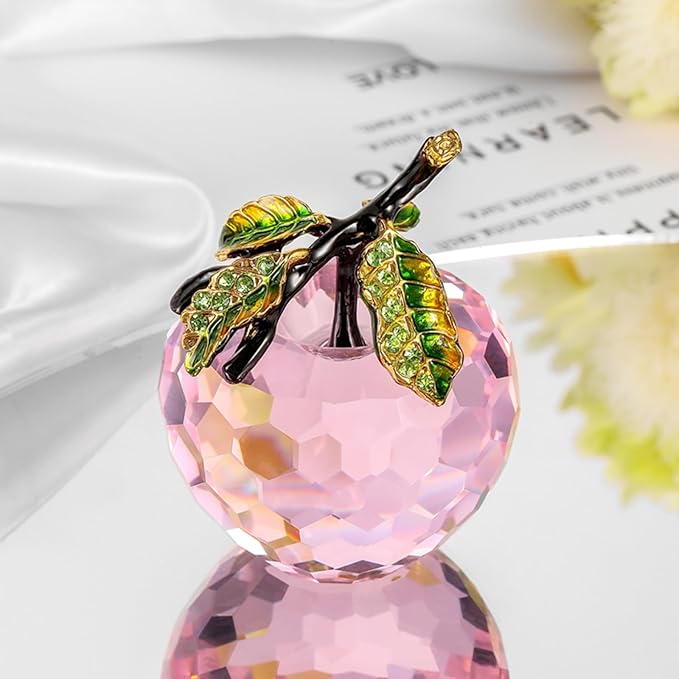 Crystal Apple Figurine Paperweight, Handmade Statue Ornament Home Decoration, Collectible Crystal Crafts, Come with Gift Box, Great Gift for Birthday Christmas (Pink-50mm)