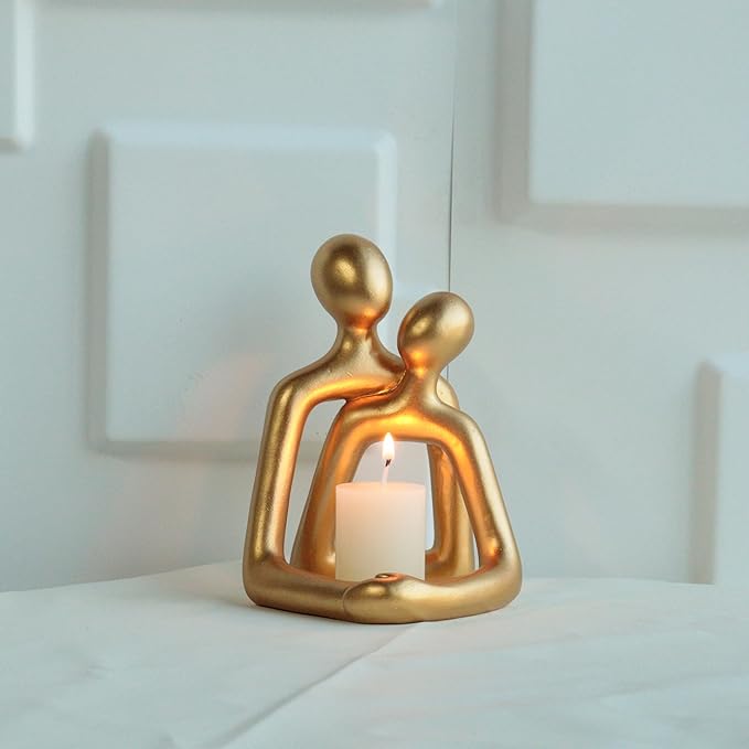 Abstract Hugging Couple Sculpture, Gold Modern Art Decor, Resin Home Accent, Desk & Shelf Decoration