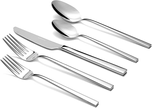 Essen Flatware Set for 8, 40-Piece Silverware Set, Premium 18/10 Stainless Steel Utensils with Mirror Finish, Modern Silverware for Daily Use, Hosting, or Housewarming Gifts