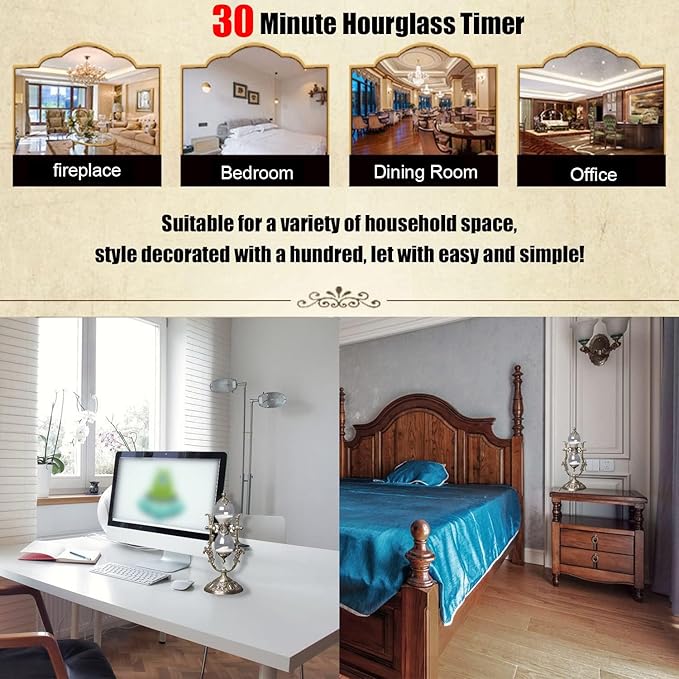 Sand Timer 30 Minutes,Sanduhr Deko,Hour Glass,Metal Vintage Hourglass,for Home Decoration Office Desk Wedding Party Decor Kitchen Timer (White Sand)