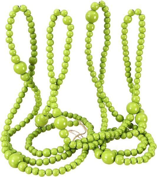 12 Feet Christmas Wooden Beads Garland Round Craft Farmhouse Vintage Wood Bead Garlands for Xmas Decoration Supplies(Green)
