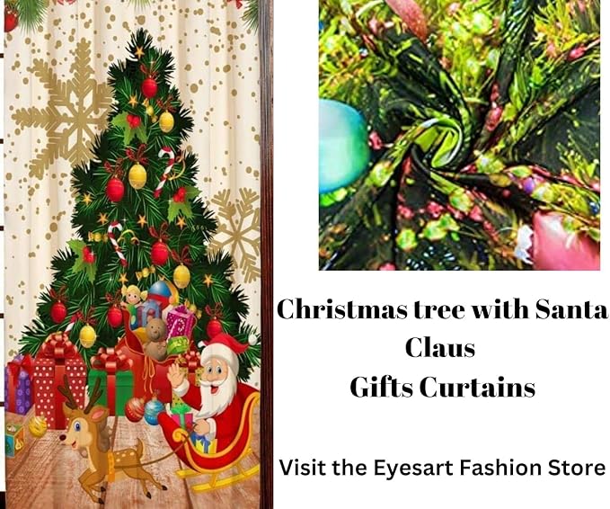 Xmas Decorative Curtain 48x84 Inches for Living Room, Bedroom, Kitchen, Doorway and Shower Traditional Graphic Printed Christmas Drapes (One,122x214 CM, Multicolor) (Xmas Tree)